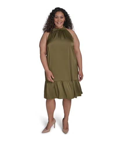 Vince Camuto Plus Size Satin Mock-neck A-line Dress