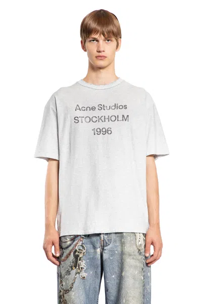 Acne Studios Exford Distressed Logo-print Organic Cotton-jersey T-shirt In Gray