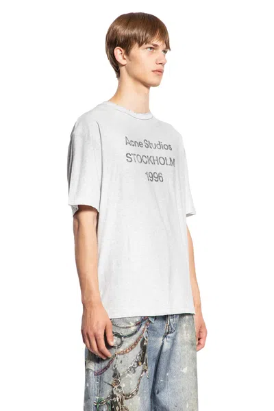 Acne Studios Exford Distressed Logo-print Organic Cotton-jersey T-shirt In Gray