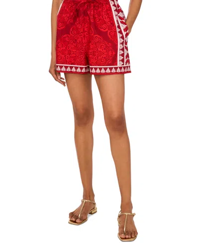 1.state Women's Printed Cotton Drawstring-waist Shorts In Red