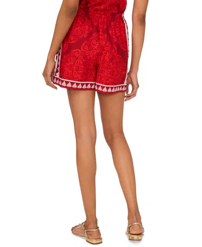 1.state Women's Printed Cotton Drawstring-waist Shorts In Red