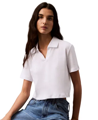 Calvin Klein Jeans Est.1978 Women's Ribbed Monogram-logo Polo Top