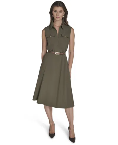 Halston Women's Commuter Belted Sleeveless Dress