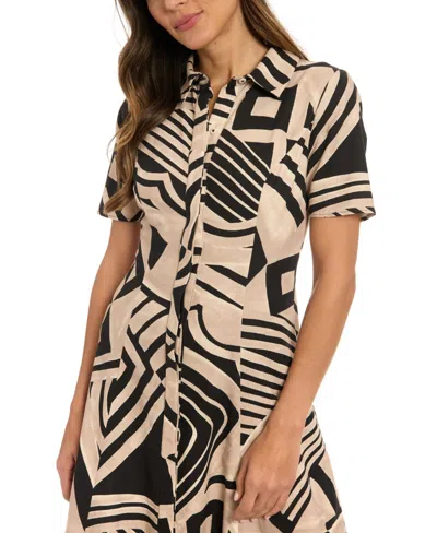 London Times Petite Collared Short-sleeve A-line Dress