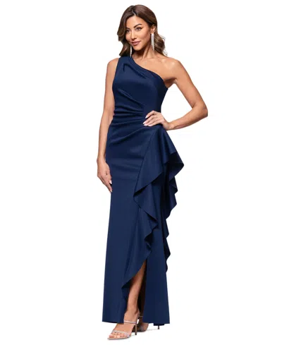 Xscape Petite Gathered-waist One-shoulder Evening Gown