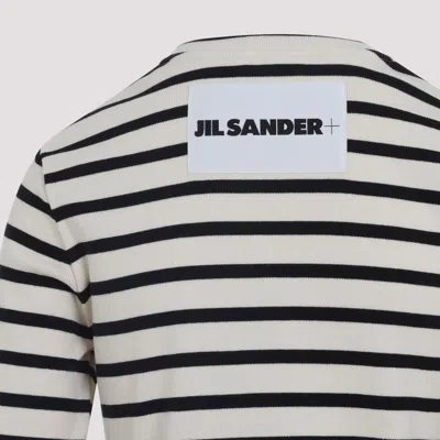 Jil Sander Fine Ribbed Off-white And Black Crew Neck Sweater In Black