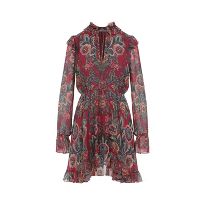 Etro High Neck Floral Print Mini Dress In Multi