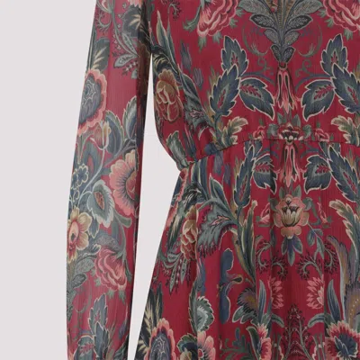 Etro High Neck Floral Print Mini Dress In Multi