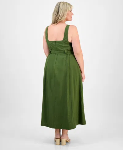 Taylor Plus Size Square-neck Belted Button-front Dress