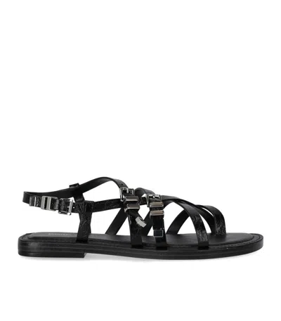 Michael Kors Darrington Snake Embossed Flat Sandals In Black