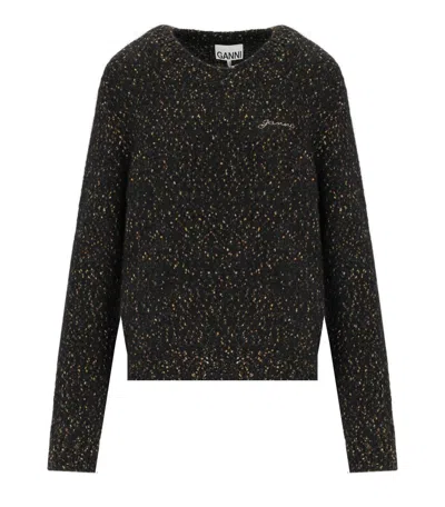 Ganni Melange Black Crewneck Jumper