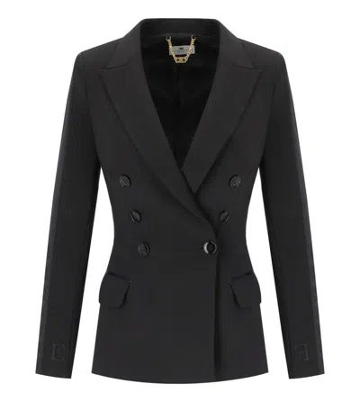 Elisabetta Franchi Double-breasted Jacket With Satin Details In Black