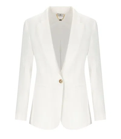 Elisabetta Franchi Ivory Linen Blend Single-breasted Jacket In White