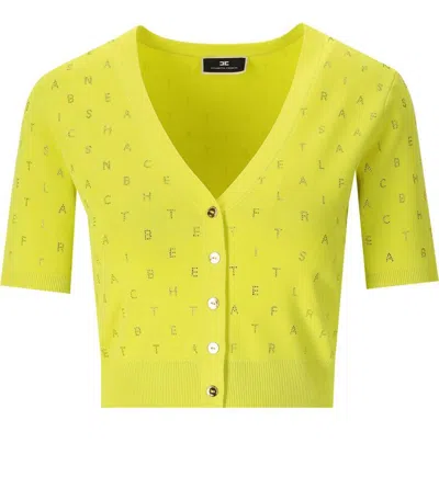 Elisabetta Franchi Cedar Cropped Cardigan With Rhinestones In Yellow