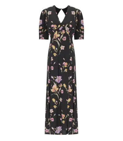 Twinset Floral-print Satin Maxi Dress In Black