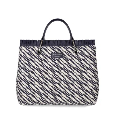 Emporio Armani Myea Blue And White Medium Shopping Bag