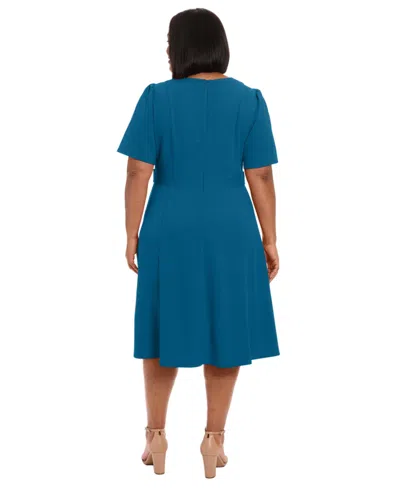 London Times Plus Size Fit & Flare Scuba Crepe Midi Dress