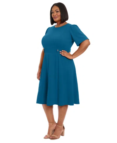 London Times Plus Size Fit & Flare Scuba Crepe Midi Dress