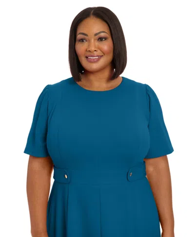 London Times Plus Size Fit & Flare Scuba Crepe Midi Dress