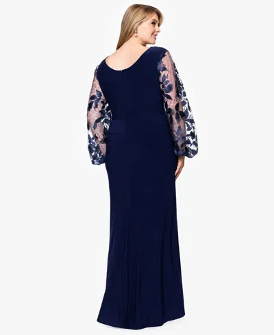 Betsy & Adam Plus Size Embroidered Scuba Crepe Long Dress