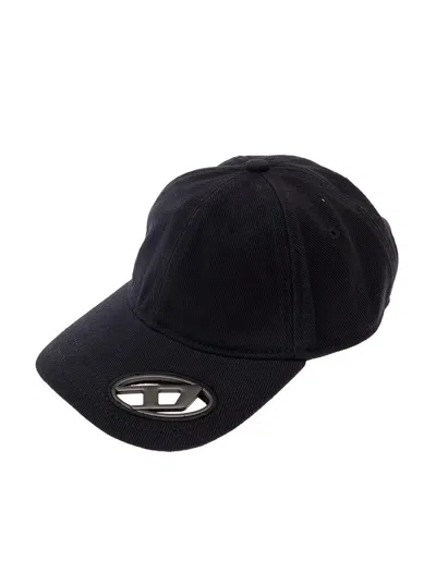 Diesel Black Baseball Cap With Oval D Cut-out In Cotton Man