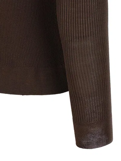 Magda Butrym Luxe Silk Knit Sweater In Brown