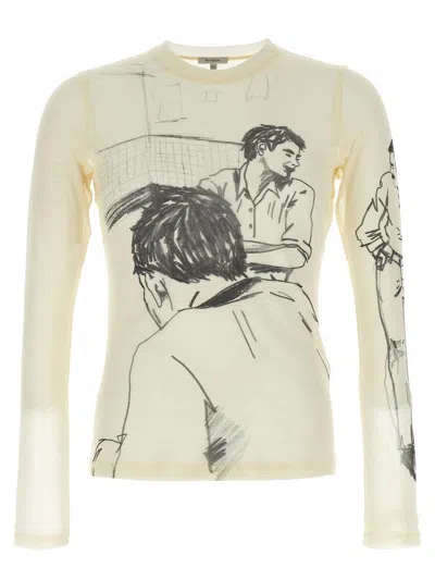 Jw Anderson Sheer Crew Neck Illustrated Long Sleeve T-shirt In Neutral
