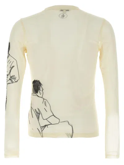 Jw Anderson Sheer Crew Neck Illustrated Long Sleeve T-shirt In Neutral
