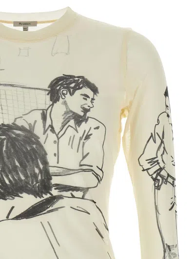Jw Anderson Sheer Crew Neck Illustrated Long Sleeve T-shirt In Neutral