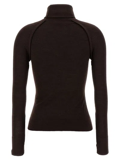 Victoria Beckham Brown Turtleneck Sweater With Logo Patch On The Sleeve In Cotton Blend Woman In Black