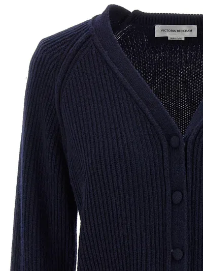 Victoria Beckham Navy Blue Stepped Hem Cardigan In Blue
