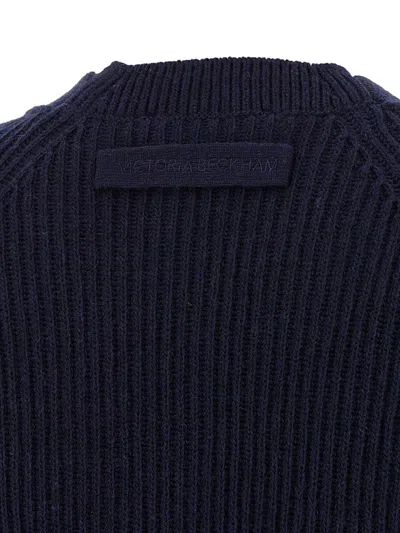Victoria Beckham Navy Blue Stepped Hem Cardigan In Blue