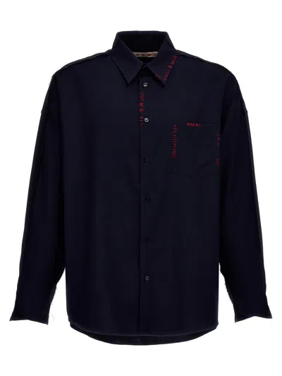 Marni Cool Wool Shirt With Contrast Stitching Shirt And Blouse Black
