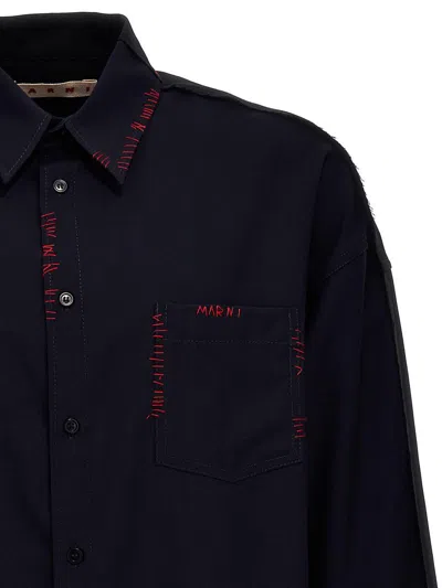 Marni Cool Wool Shirt With Contrast Stitching Shirt And Blouse Black