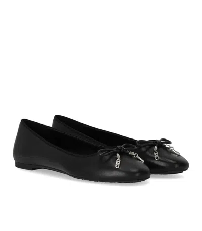 Michael Kors Logo Bow Ballet Flats Flat Shoes Black In Black