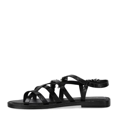 Michael Kors Darrington Snake Embossed Flat Sandals In Black
