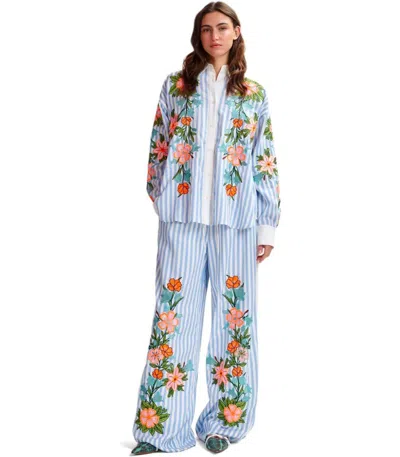 Essentiel Antwerp Hevon2 White And Light Blue Trousers In Blue