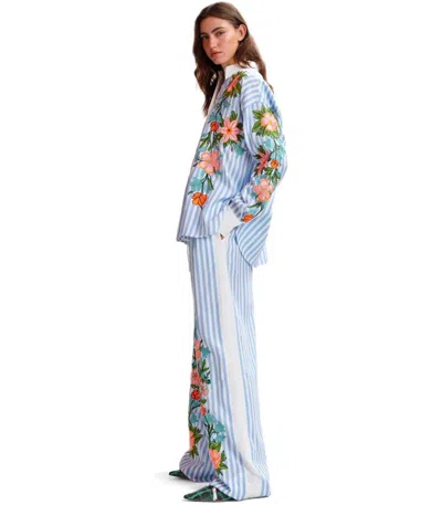 Essentiel Antwerp Hevon2 White And Light Blue Trousers In Blue