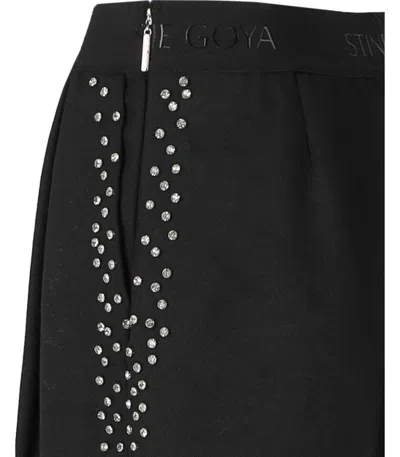 Stine Goya Ciara Black Wide Leg Pants With Rhinestones