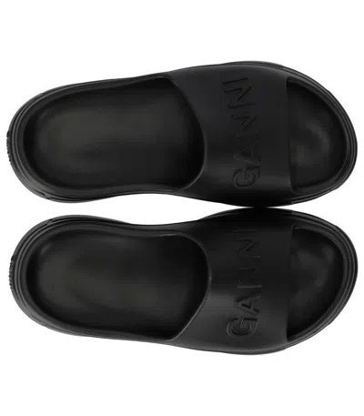 Ganni Logo-embossed Chunky Slides In Black
