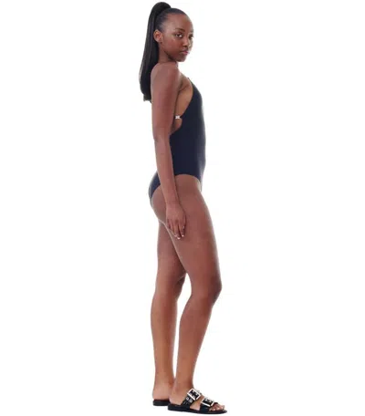 Ganni Black Swimsuit With Logo In Black