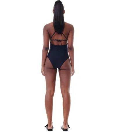 Ganni Black Swimsuit With Logo In Black