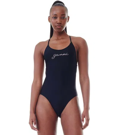 Ganni Black Swimsuit With Logo In Black