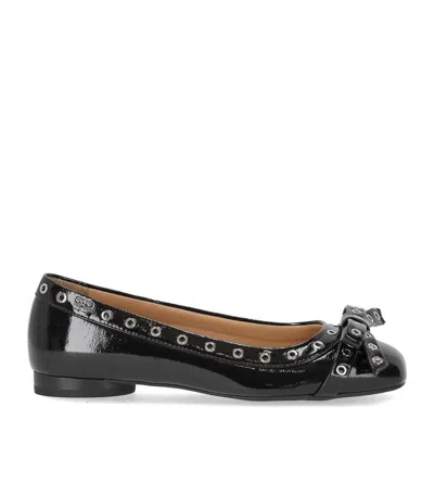Ganni Black Patent Ballet Flat Shoe With Bows In Black