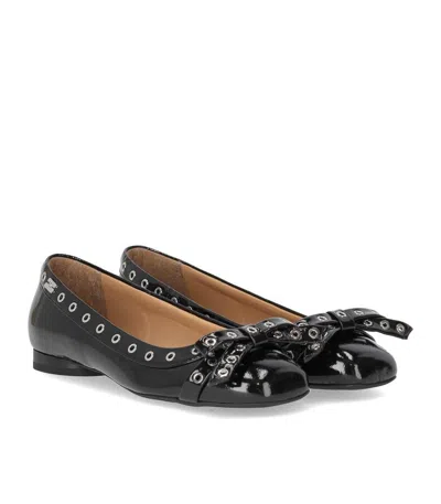 Ganni Black Patent Ballet Flat Shoe With Bows In Black