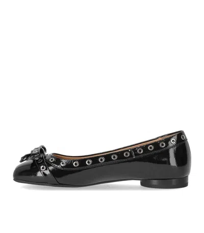 Ganni Black Patent Ballet Flat Shoe With Bows In Black
