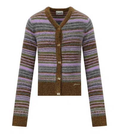 Ganni Wool Striped Cardigan In Multi
