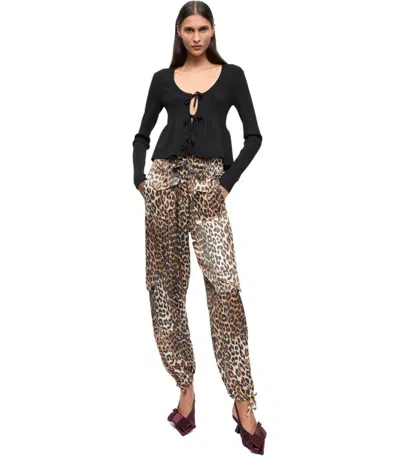 Ganni Stretch Viscose Blend Peplum Cardigan In Black