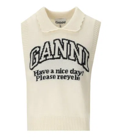 Ganni Cream Logoed Vest In Neutral