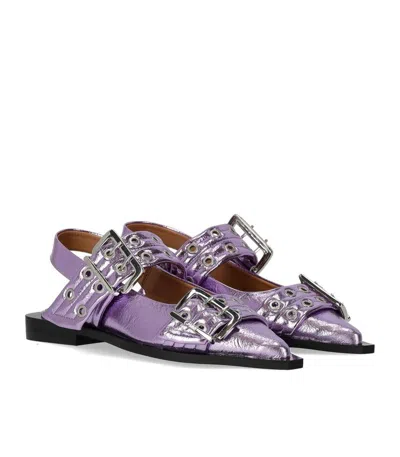 Ganni Lavender Slingback Ballet Flat Shoe With Buckles